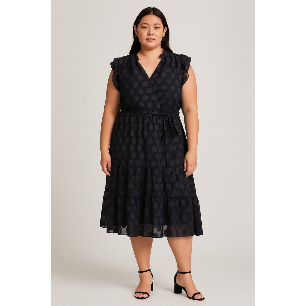 Nicole‎ Miller Navy Polka Dot Tiered Midi Dress Women's Size 16 - Picture 5 of 5